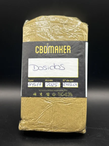 DOSIDOS Drysift CBD premium importé de Californie, résine 120 microns aux arômes fruités intenses et texture sèche haut de gamme.