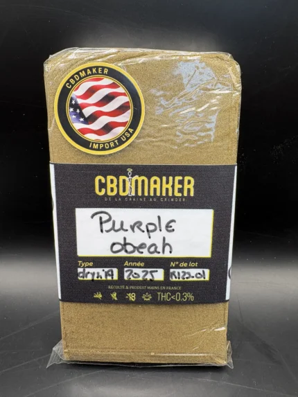 Purple obeah Drysift CBD premium importé de Californie, résine 120 microns aux arômes fruités intenses et texture sèche haut de gamme.